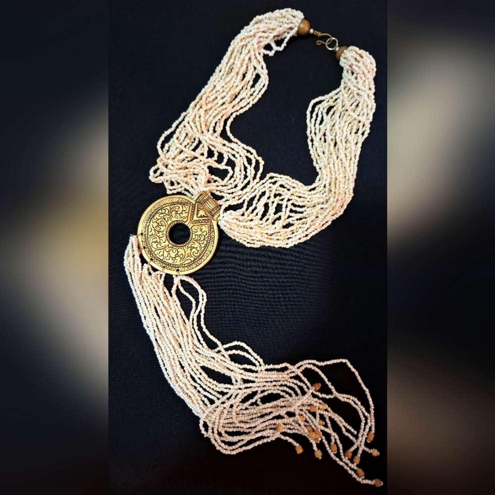 Multi Strant Bead Necklace With Medallion. Preowned. Never Used